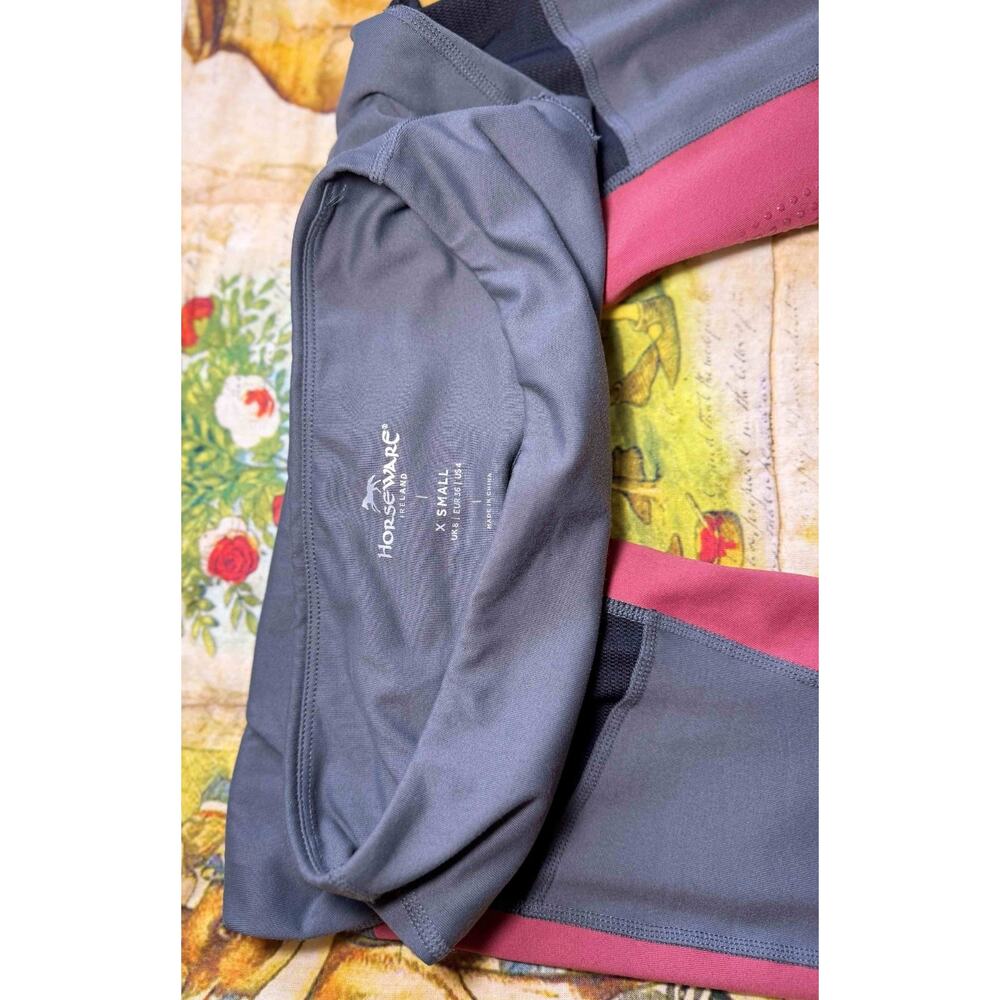 Horseware Ireland High Waist Grip Riding Tights Breeches XS Charcoal/Redwood - Picture 13 of 13